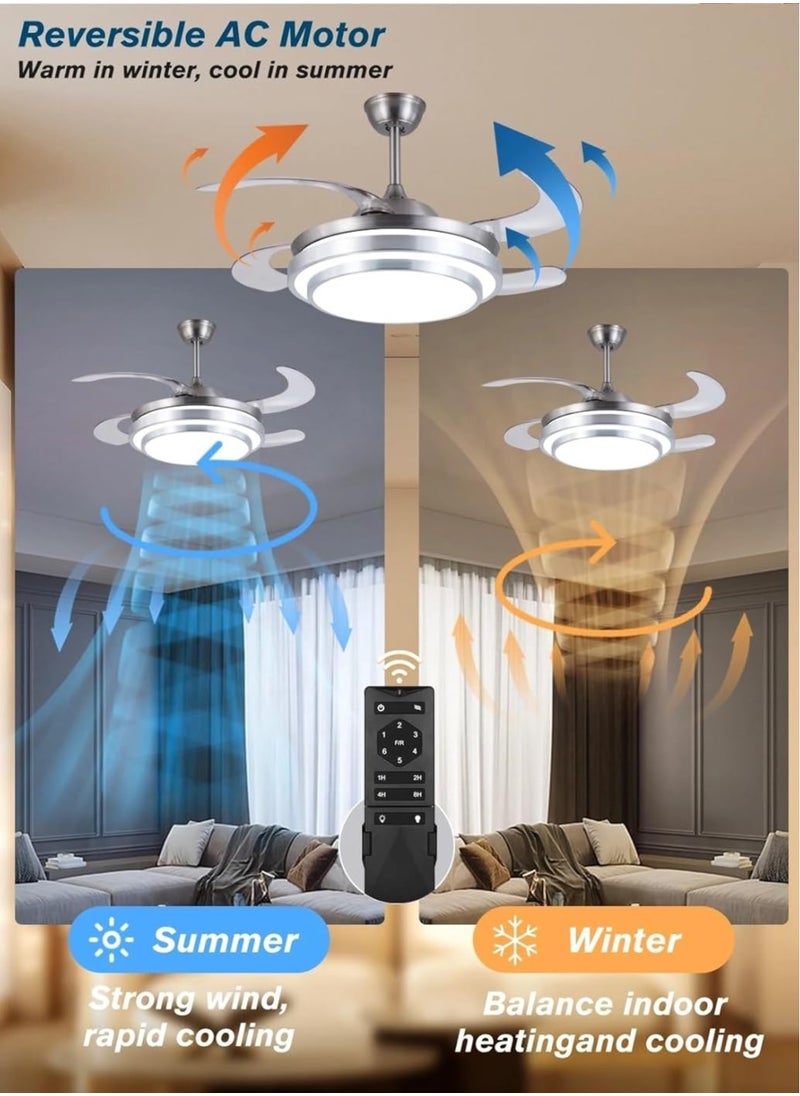MODI MODI 42 inch temperture ceiling fan with LED Light Kit remote controlmodern blade noiseless copper motor dimming and color temperature adjustment 3-speed tricolor adjustable (Silver)  - Image 3