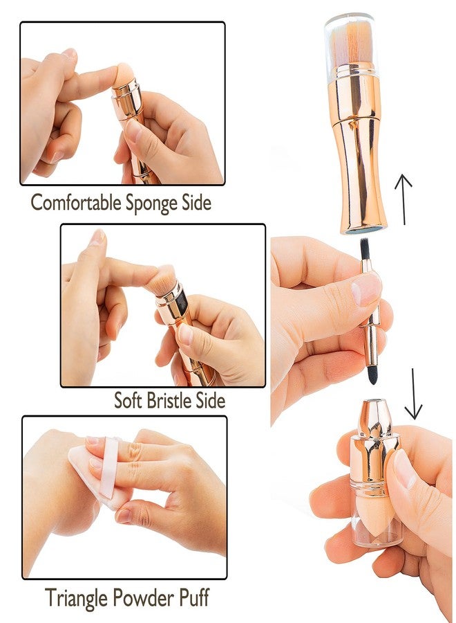 kullder 4 in 1 Makeup Brush Travel Makeup Brushes Blend Sponge, Eyebrow, Eyeshadow & Blush Brushes for Foundation Concealer Double Ended Makeup Brush with 2 Powder Puff Women Ideal Gifts - Image 3