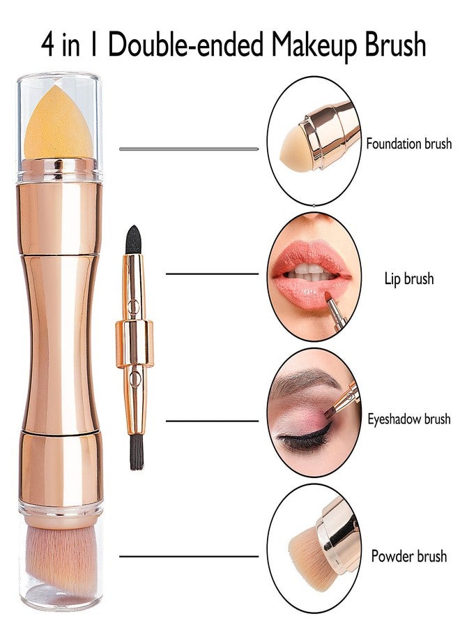 kullder 4 in 1 Makeup Brush Travel Makeup Brushes Blend Sponge, Eyebrow, Eyeshadow & Blush Brushes for Foundation Concealer Double Ended Makeup Brush with 2 Powder Puff Women Ideal Gifts - Image 4