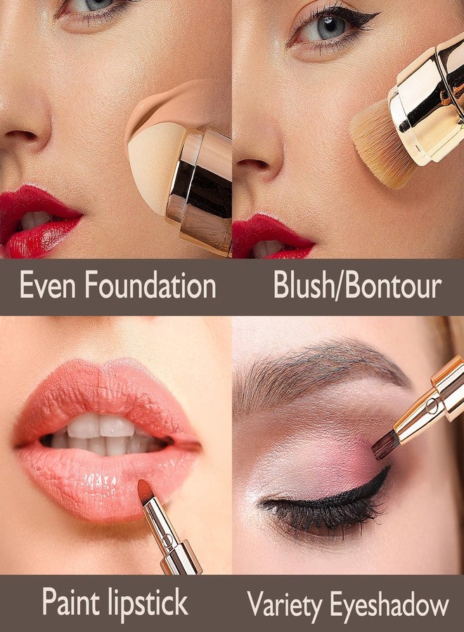 kullder 4 in 1 Makeup Brush Travel Makeup Brushes Blend Sponge, Eyebrow, Eyeshadow & Blush Brushes for Foundation Concealer Double Ended Makeup Brush with 2 Powder Puff Women Ideal Gifts - Image 2