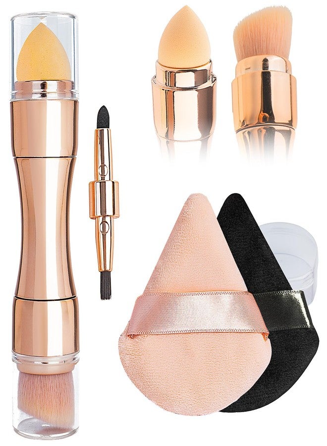 kullder 4 in 1 Makeup Brush Travel Makeup Brushes Blend Sponge, Eyebrow, Eyeshadow & Blush Brushes for Foundation Concealer Double Ended Makeup Brush with 2 Powder Puff Women Ideal Gifts - Image 1