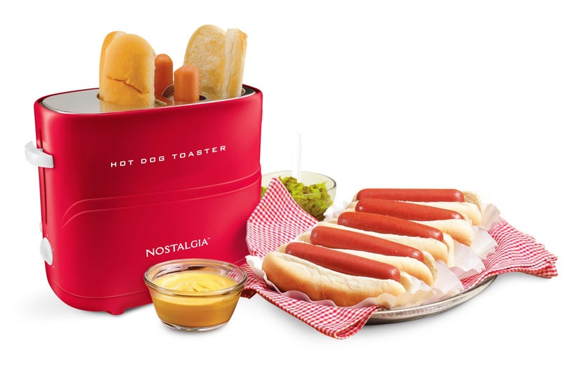 Nostalgia Retro PopUp Hot Dog Toaster 2 Link and 2 Bun Capacity With Mini Tongs Works With Chicken Turkey Veggie Sausages and Brats