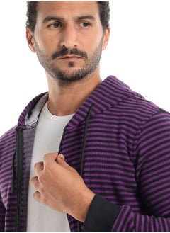 Caesar Mens Stripped Hoodie With Zipper  - Image 4