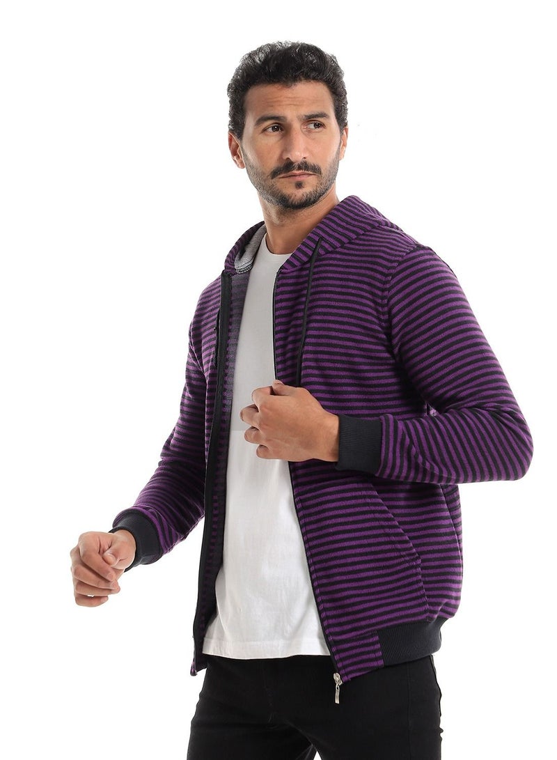 Caesar Mens Stripped Hoodie With Zipper - Image 2