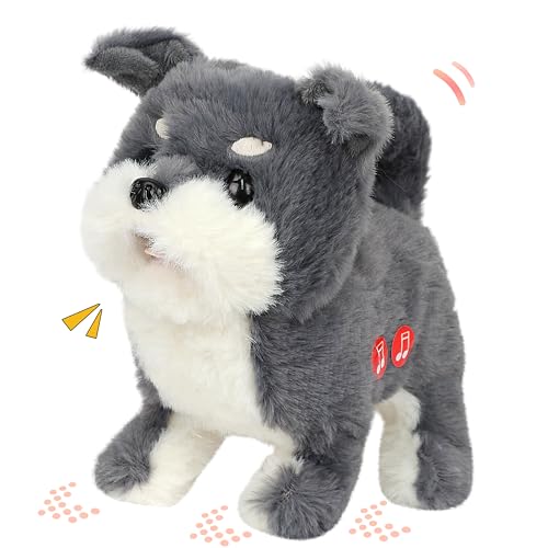 Hopearl Walking Schnauzer Repeat What You Said Interactive Electronic Pet Plush Bark Puppy Toy Animated Singing Speaking Walking Gift for Toddlers Birthday Gray 7 - Image 1