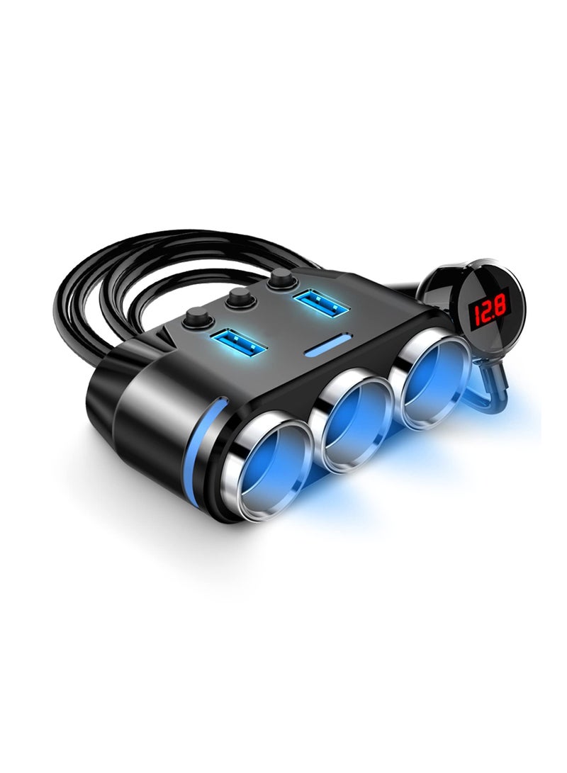 SYOSI Cigarette Lighter Adapter, Car Cigarette Lighter USB Charger with 12V USB Socket USB Adapter Car Charger Multi Socket Extension with Double/Dual Plug/Port & Extension for all Car Devices - Image 1
