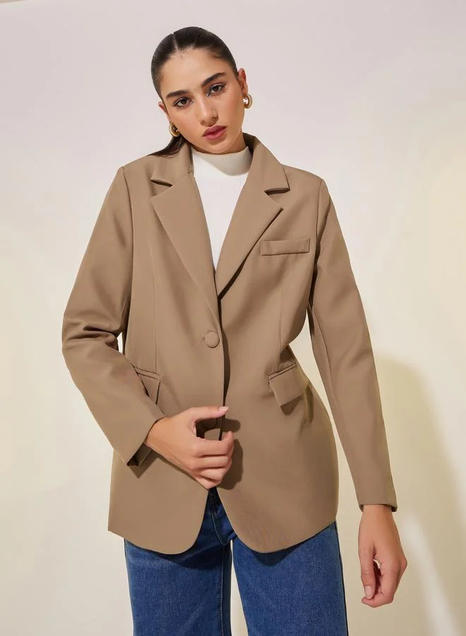 Styli Styli Solid Long Sleeve Regular Fit Blazer