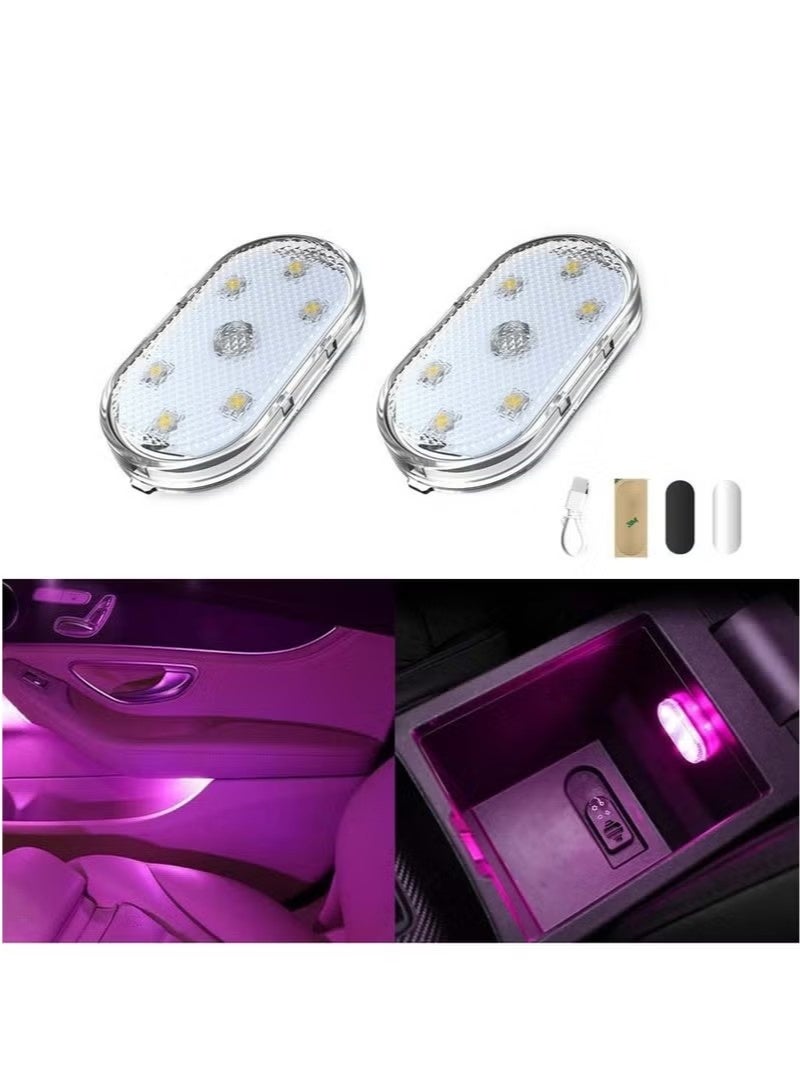 إضاءة داخلية LED للسيارة تعمل باللمس RGB، مركز لمس لتشغيل/إيقاف الإضاءة بضغطة طويلة وتغيير الألوان بضغطة قصيرة، مصباح LED صغير محمول للسيارة مزود بـ 6 مصابيح LED، مصباح مغناطيسي قابل لإعادة الشحن عبر USB للسيارة والخزانة وغرفة النوم - Image 1