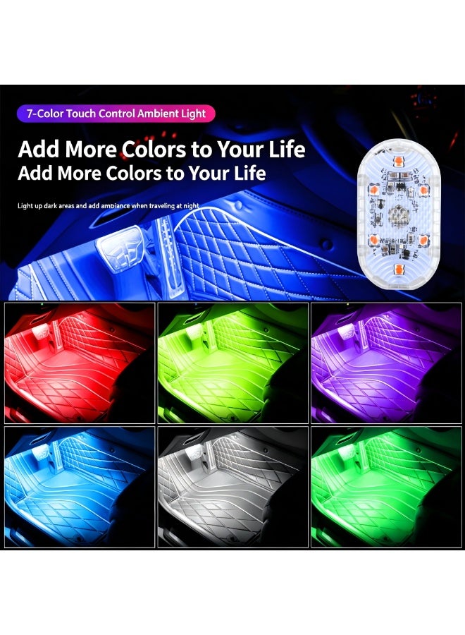 إضاءة داخلية LED للسيارة تعمل باللمس RGB، مركز لمس لتشغيل/إيقاف الإضاءة بضغطة طويلة وتغيير الألوان بضغطة قصيرة، مصباح LED صغير محمول للسيارة مزود بـ 6 مصابيح LED، مصباح مغناطيسي قابل لإعادة الشحن عبر USB للسيارة والخزانة وغرفة النوم - Image 2