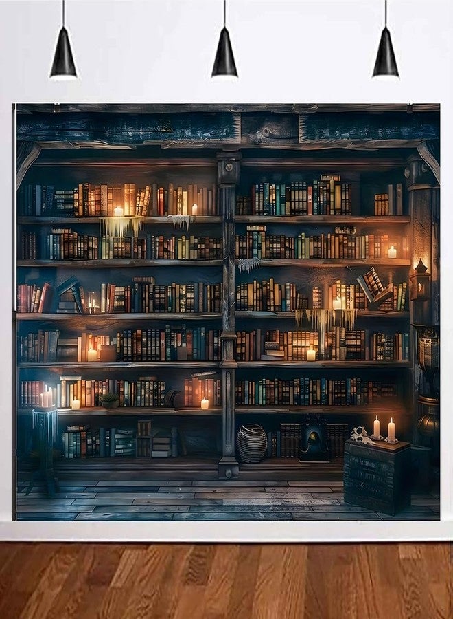 Fanghui Restore Ancient Ways Magic Bookcase Photo Backdrop 7x5ft Wizard Magic School Bookshelf Bookcase Polyester Burning Candles Worn Bookshelves Candle Ancient Library Photography Background - Image 1