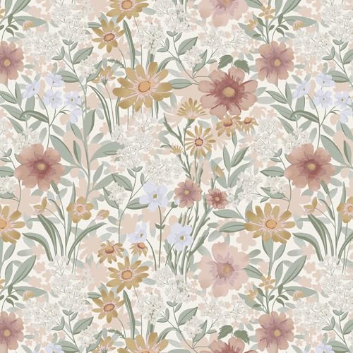 tiltil Peel and Stick Wallpaper Floral Contact Paper Boho 173x197 Vintage SelfAdhesive Wallpaper Beige Removable Decorative Contact Paper for Cabinets and Drawers Bathroom Wallpapers Vinyl Roll - Image 1