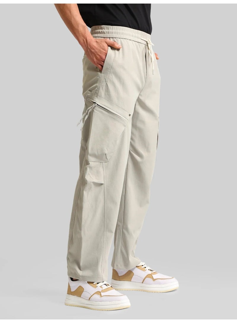 Maniac Mens Cross Pocket Grey Cotton Blend Baggy Cargo Pant - Image 4