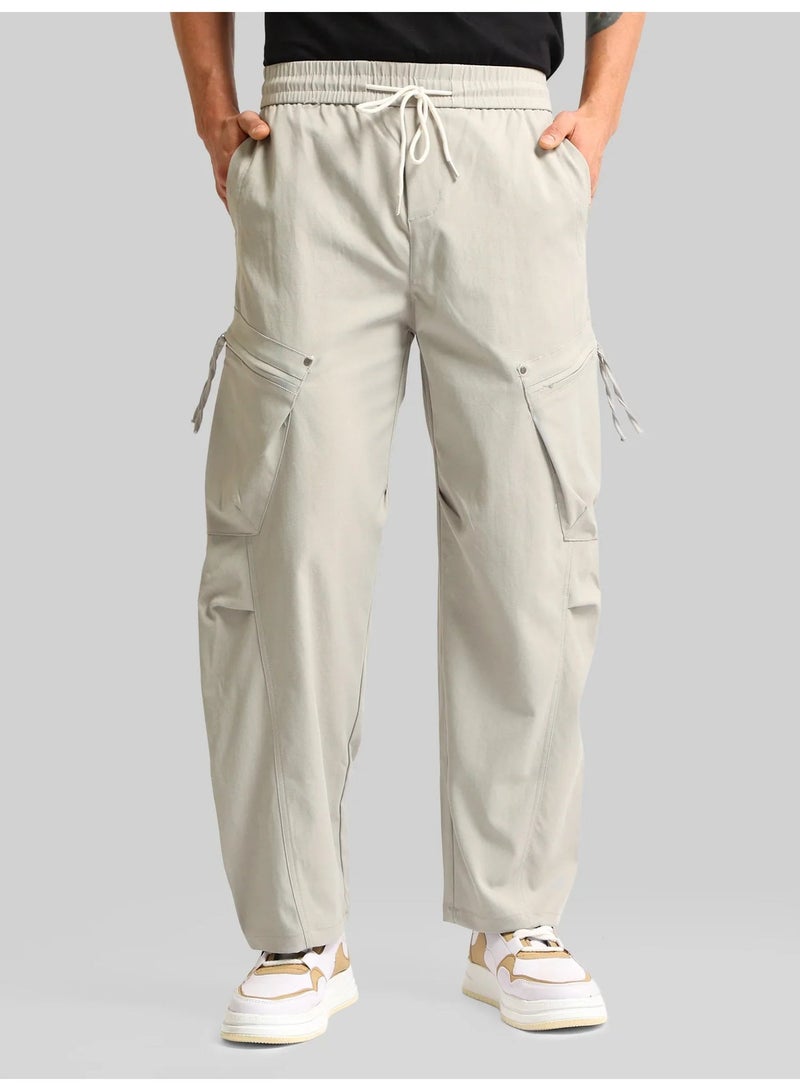 Maniac Mens Cross Pocket Grey Cotton Blend Baggy Cargo Pant - Image 1