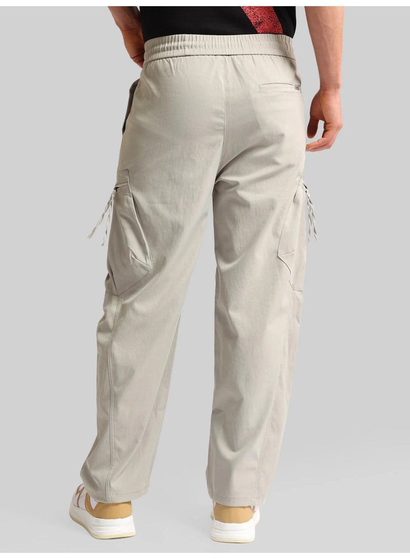 Maniac Mens Cross Pocket Grey Cotton Blend Baggy Cargo Pant - Image 2
