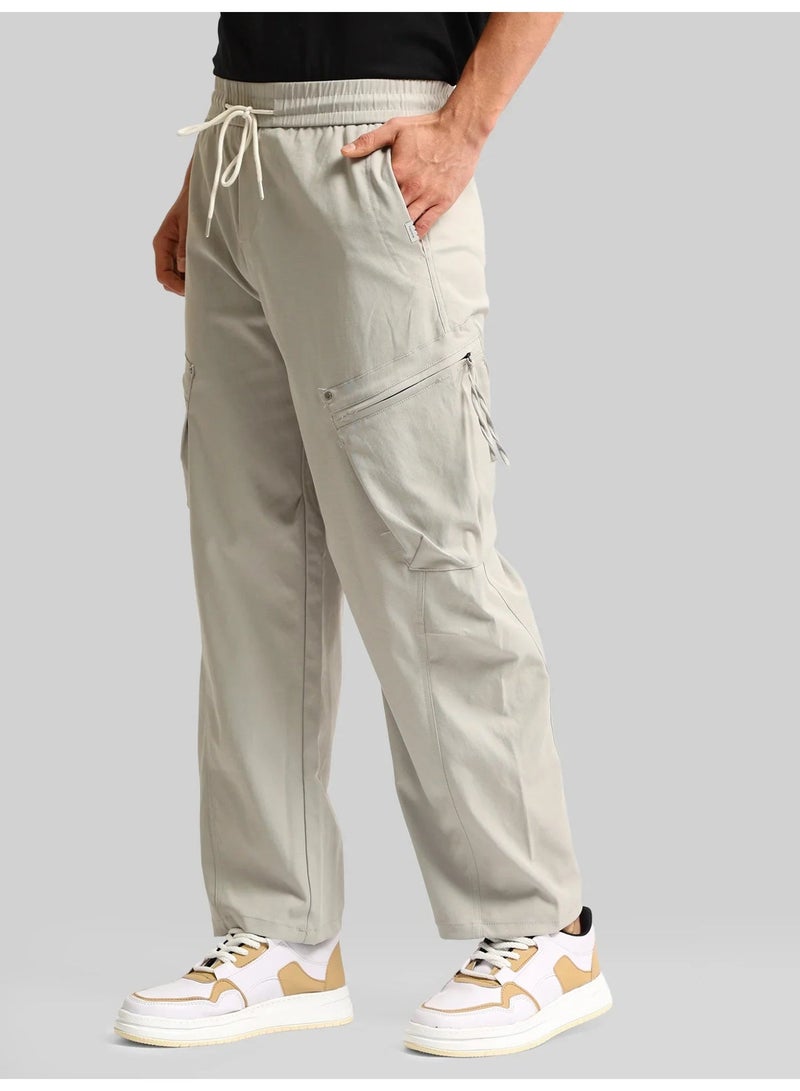 Maniac Mens Cross Pocket Grey Cotton Blend Baggy Cargo Pant - Image 3