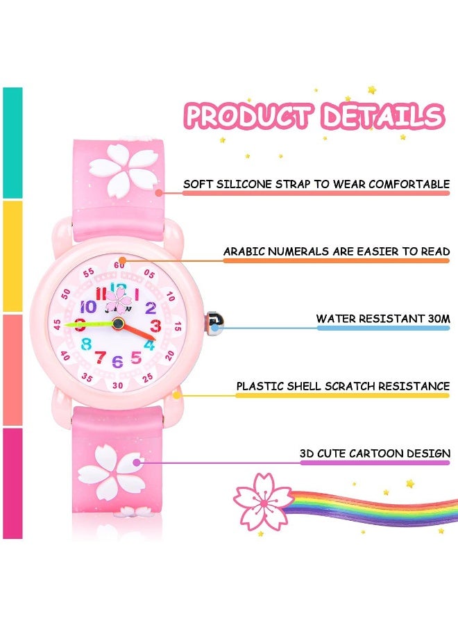 ساعات أطفال، ساعات كوارتز للأطفال بتصميم ثلاثي الأبعاد لزهر الكرز، ساعة معصم بسوار سيليكون كارتوني، هدايا ساعات أطفال للفتيات من عمر 3-11 سنة - Image 3