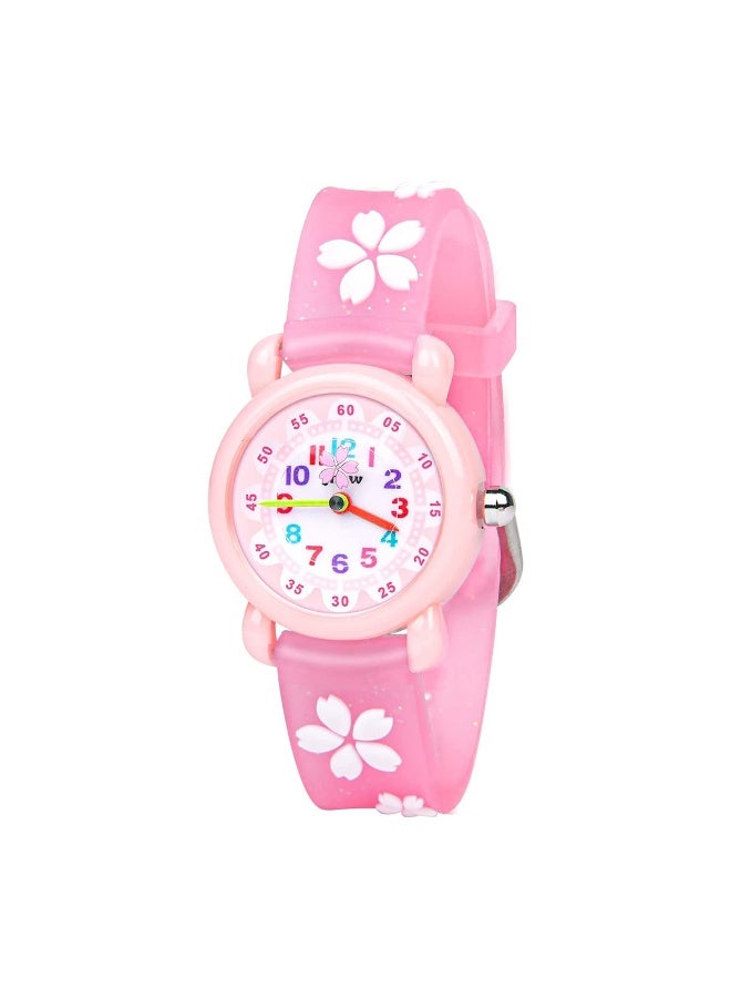 ساعات أطفال، ساعات كوارتز للأطفال بتصميم ثلاثي الأبعاد لزهر الكرز، ساعة معصم بسوار سيليكون كارتوني، هدايا ساعات أطفال للفتيات من عمر 3-11 سنة - Image 1