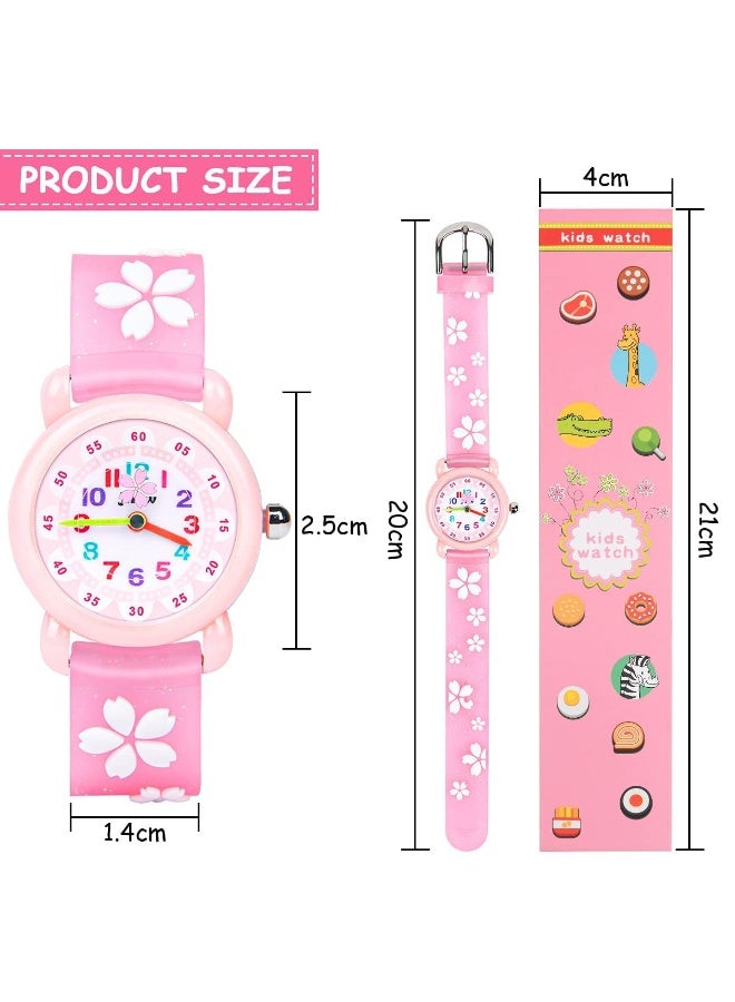 ساعات أطفال، ساعات كوارتز للأطفال بتصميم ثلاثي الأبعاد لزهر الكرز، ساعة معصم بسوار سيليكون كارتوني، هدايا ساعات أطفال للفتيات من عمر 3-11 سنة - Image 5