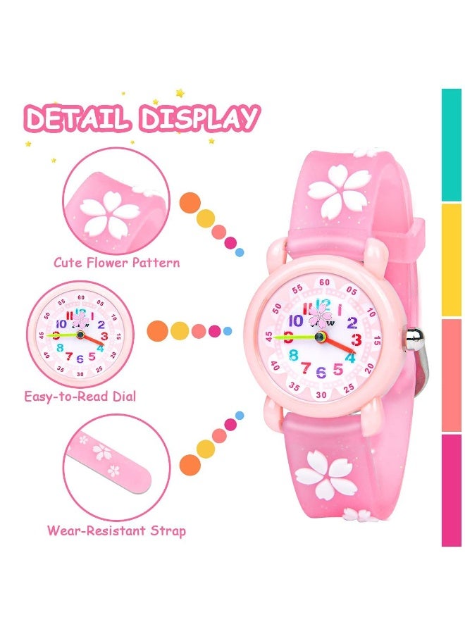 ساعات أطفال، ساعات كوارتز للأطفال بتصميم ثلاثي الأبعاد لزهر الكرز، ساعة معصم بسوار سيليكون كارتوني، هدايا ساعات أطفال للفتيات من عمر 3-11 سنة - Image 2