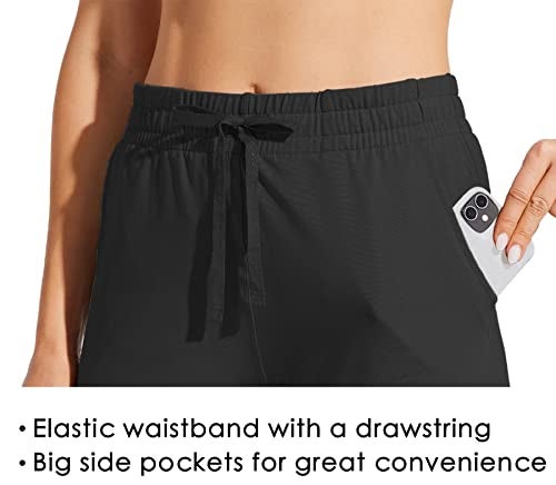 Willit Women's Cotton Sweatpants Open Bottom Yoga Sports Pants Straight Leg Lounge Athletic Pants with Pockets Black M - Image 4