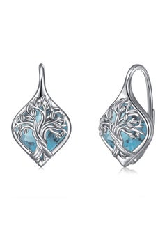 WINNICACA Tree Of Life Birthstone Leverback Earrings Sterling Silver March Birthstone Jewelry For Women Teens Tree Of Life Blue Topaz Crystal Birthstone Jewelry Gifts For Birthday  - Image 1