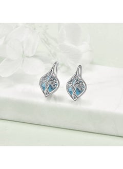 WINNICACA Tree Of Life Birthstone Leverback Earrings Sterling Silver March Birthstone Jewelry For Women Teens Tree Of Life Blue Topaz Crystal Birthstone Jewelry Gifts For Birthday  - Image 2