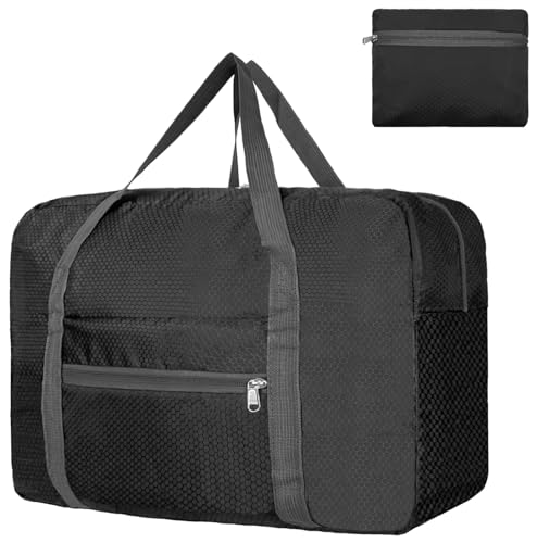 Beurlike For Spirit Airlines Personal Item Bag 18x14x8 Foldable Carry on Bags for Airplanes Travel Duffel Bags for Women and MenBlack With Shoulder Strap - Image 1