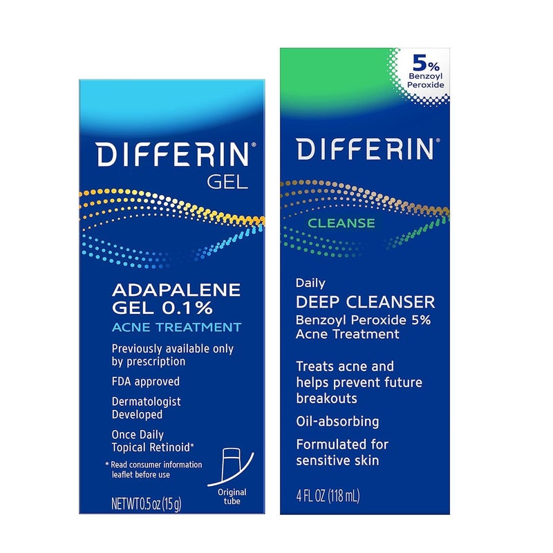 Differin Acne Skin Care Kit Differin Gel Retinoid Acne Treatment for Face with 01 Adapalene  5 Benzoyl Peroxide Face Wash  Body Wash Designed for Pimple and Acne Prone Skin