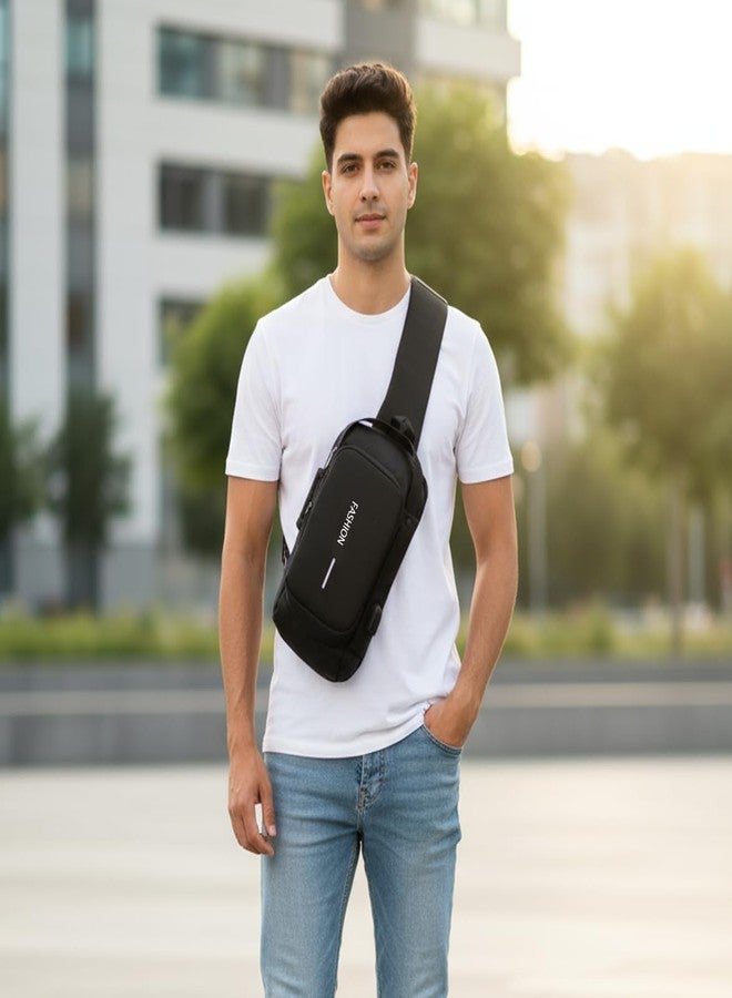 TS WITH TECHSUN Unisex Anti-Theft Sling Bag with USB Port, Water-Resistant Crossbody Chest Backpack for Travel & Work - Image 3