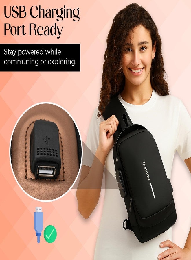 TS WITH TECHSUN Unisex Anti-Theft Sling Bag with USB Port, Water-Resistant Crossbody Chest Backpack for Travel & Work - Image 5