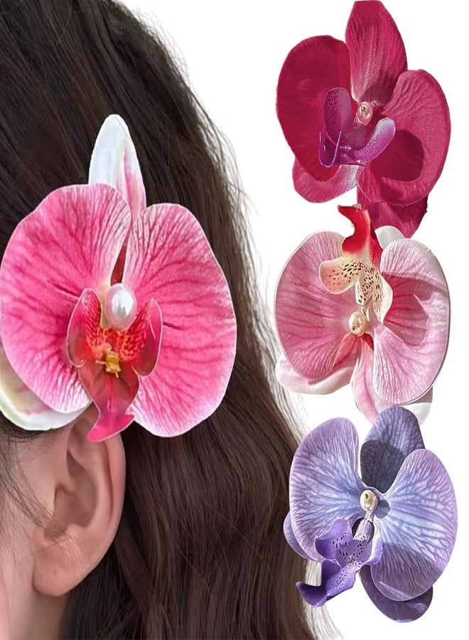 HANSAMU 3 Colors Flower Hair Clips, Bohemian Butterfly Orchid Hairpin, Artificial Phalaenopsis Hair Barrette for Seaside Holiday, Bridal Hair Accessories Bobby Pins Headwear for Woman Girl Lady Kids - Image 1