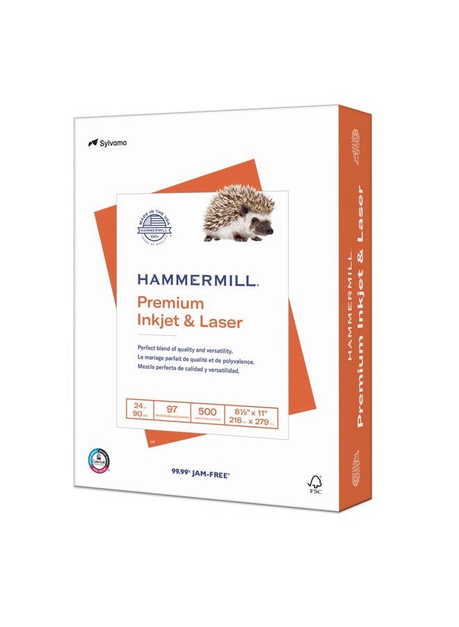 Hammermill Printer Paper, Premium Inkjet & Laser Paper 24 Lb, 8.5 x 11 - 1 Ream (500 Sheets) - 97 Bright, Made in the USA, 166140R - Image 1