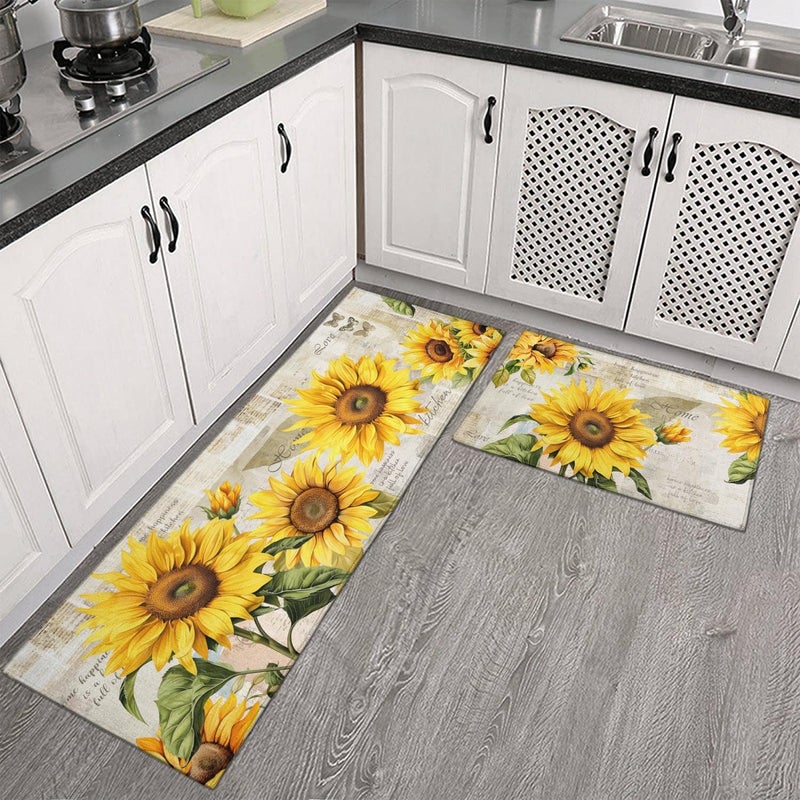Ghroiep 2 Piece Sunflower Kitchen Decor Rugs Set, Farmhouse Country Kitchen Rugs and Mats Non Skid Washable Absorbent Microfiber Kitchen Mats for Floor Mats Accessories Decoration 17"x47"+17"x30" - Image 2