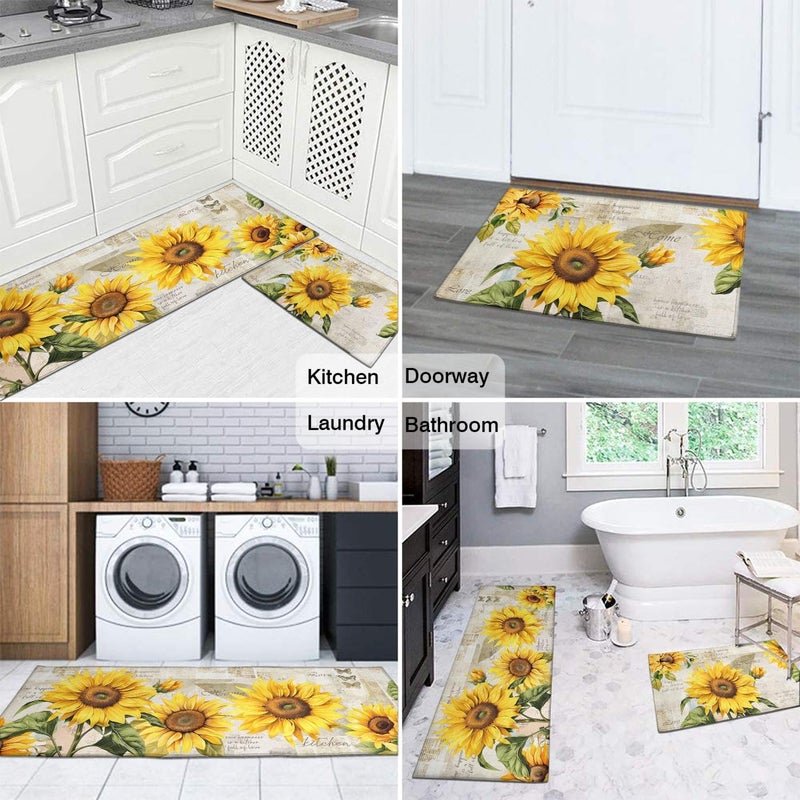 Ghroiep 2 Piece Sunflower Kitchen Decor Rugs Set, Farmhouse Country Kitchen Rugs and Mats Non Skid Washable Absorbent Microfiber Kitchen Mats for Floor Mats Accessories Decoration 17"x47"+17"x30" - Image 5
