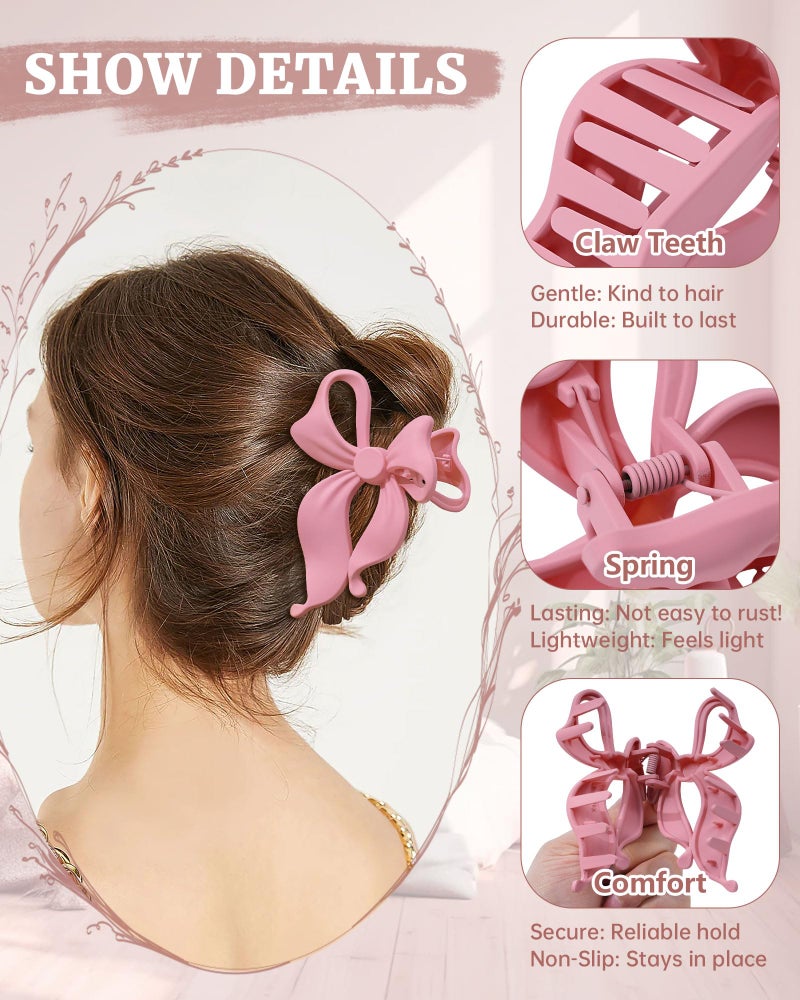 Mesovor 4 pack Cute Bow Claw Clip for Women, Nonslip Large Matte Strong Hold Bows Hair Clips for Thin and Thick Hair | Chic Hair Styling Accessories (4.1" Navy, Blue, Light Green, Pink) - Image 3