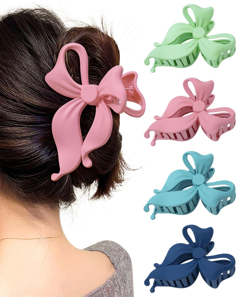 Mesovor 4 pack Cute Bow Claw Clip for Women, Nonslip Large Matte Strong Hold Bows Hair Clips for Thin and Thick Hair | Chic Hair Styling Accessories (4.1" Navy, Blue, Light Green, Pink) - Image 1