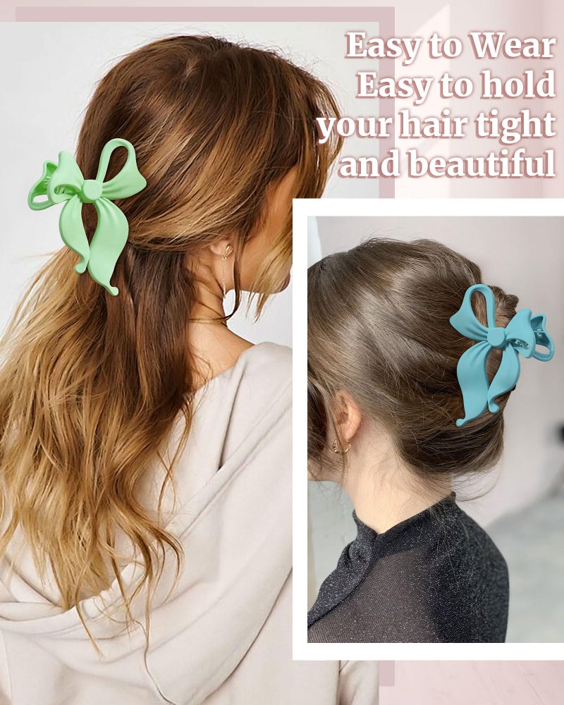 Mesovor 4 pack Cute Bow Claw Clip for Women, Nonslip Large Matte Strong Hold Bows Hair Clips for Thin and Thick Hair | Chic Hair Styling Accessories (4.1" Navy, Blue, Light Green, Pink) - Image 4