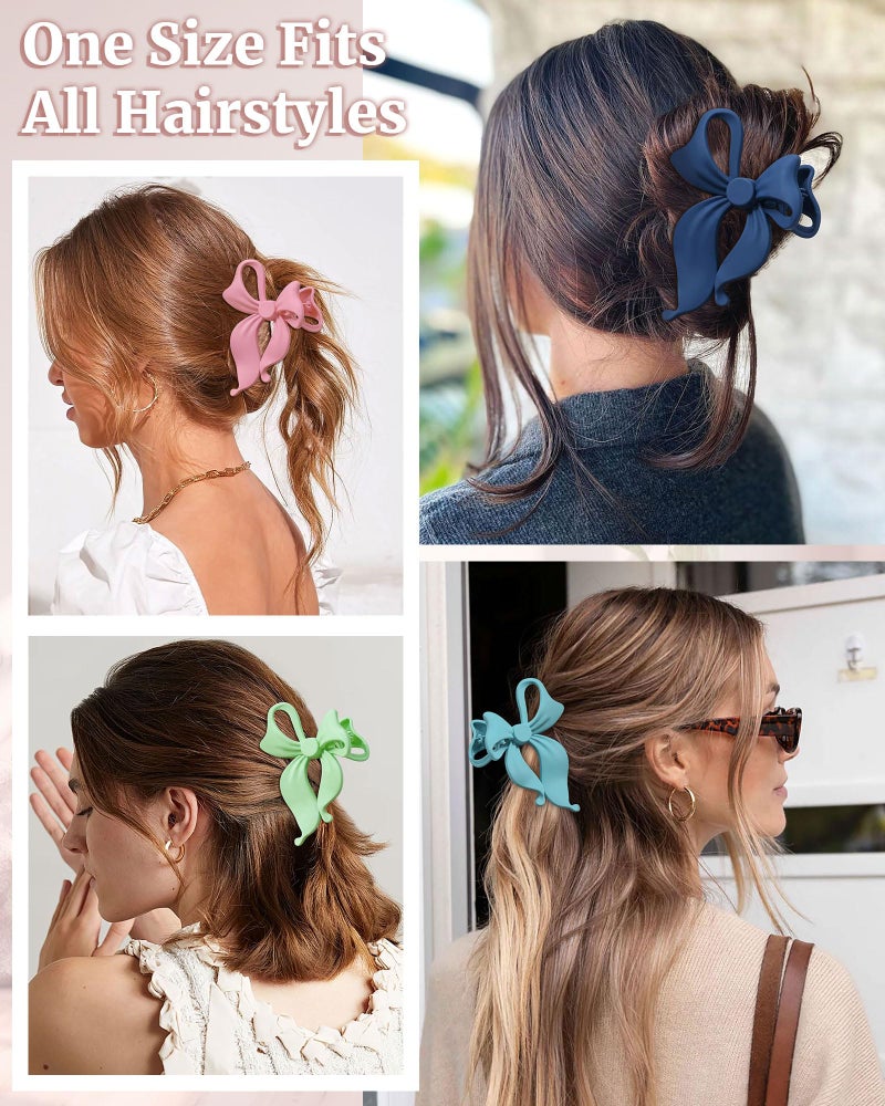 Mesovor 4 pack Cute Bow Claw Clip for Women, Nonslip Large Matte Strong Hold Bows Hair Clips for Thin and Thick Hair | Chic Hair Styling Accessories (4.1" Navy, Blue, Light Green, Pink) - Image 5