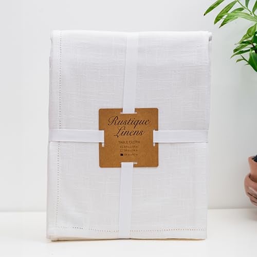 RUSTIQUE LINENS: White Table Cloth 8 Seater (230 x 150 cm) – Cotton Dining Table Cover – Water & Stain Resistant, Wrinkle-Free, Heavy Hem-Stitched Fabric - Image 1