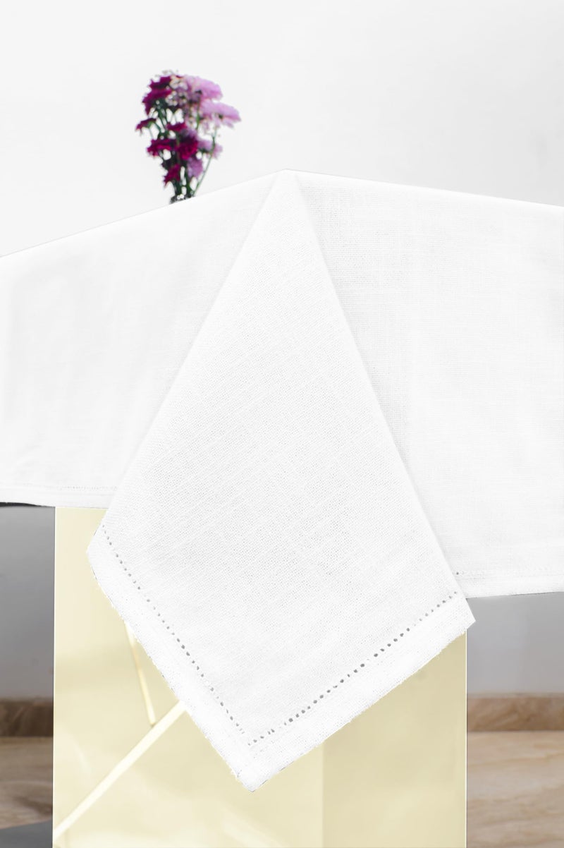 RUSTIQUE LINENS: White Table Cloth 8 Seater (230 x 150 cm) – Cotton Dining Table Cover – Water & Stain Resistant, Wrinkle-Free, Heavy Hem-Stitched Fabric - Image 3