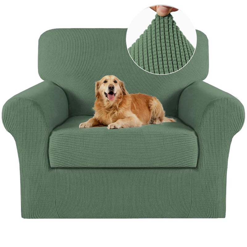 Turquoize 2 Piece Chair Covers Chair Slipcovers for Living Room Armchair Sofa Covers Chair Couch Cover with Arms Washable Furniture Protector for Chairs Feature Jacquard Fabric (Chair, Loden Frost) - Image 1