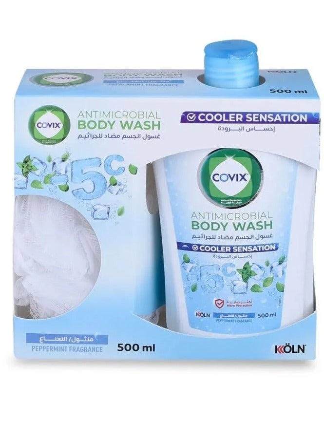covix Antibacterial Body Wash Cool Sensation with Menthol and Loofah 500 ml - Image 1