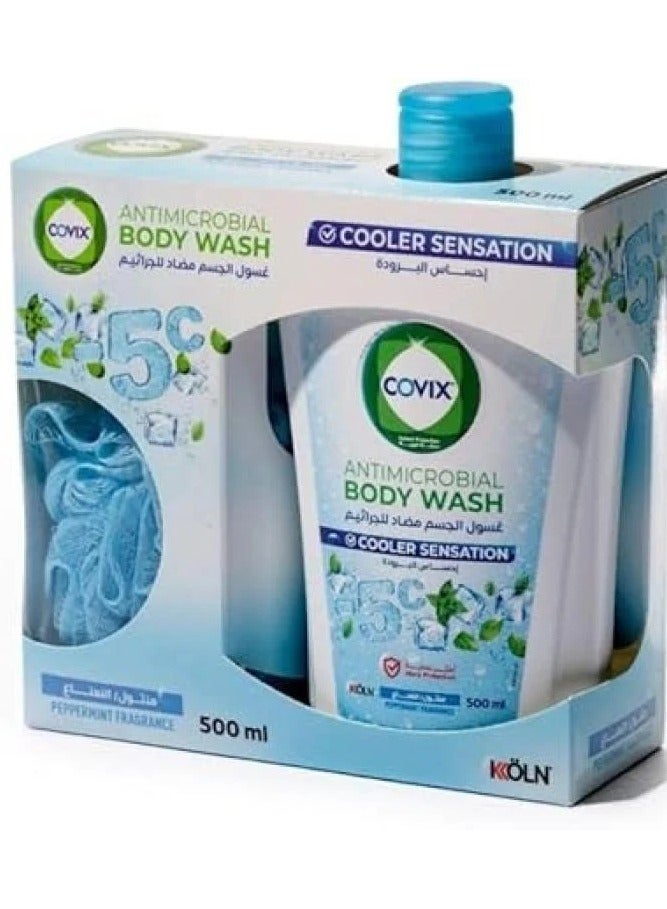covix Antibacterial Body Wash Cool Sensation with Menthol and Loofah 500 ml - Image 2