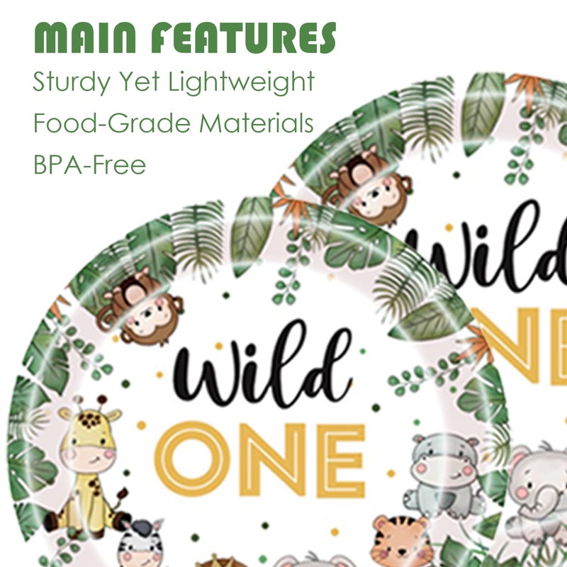 GalaHub Wild One Birthday Decorations 202 Pcs for 25 Guests, Jungle Safari Theme Party Supplies with Animal Plates Napkins Cutlery Tablecloth Banner, Baby Shower or Boys 1st Birthday Party - Image 5