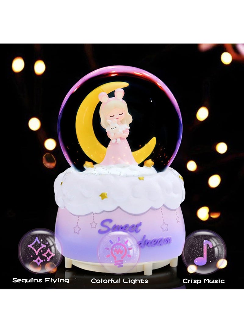 KASTWAVE Snow Globes, Crystal Ball with Musical, LED Lights, Cute Princess Snow Globe, Manual Snow Drifting, Gifts for Girls, Birthday New Year Gift for Girls Aged 3-12 (Pink) - Image 3