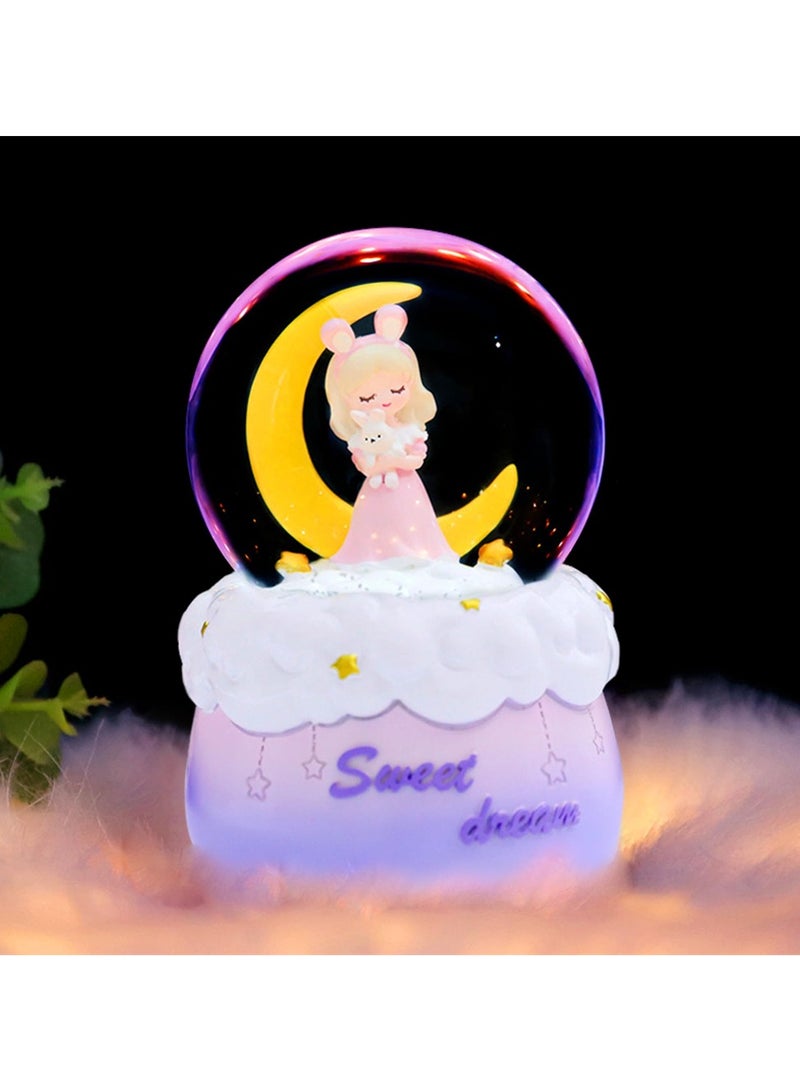 KASTWAVE Snow Globes, Crystal Ball with Musical, LED Lights, Cute Princess Snow Globe, Manual Snow Drifting, Gifts for Girls, Birthday New Year Gift for Girls Aged 3-12 (Pink) - Image 1