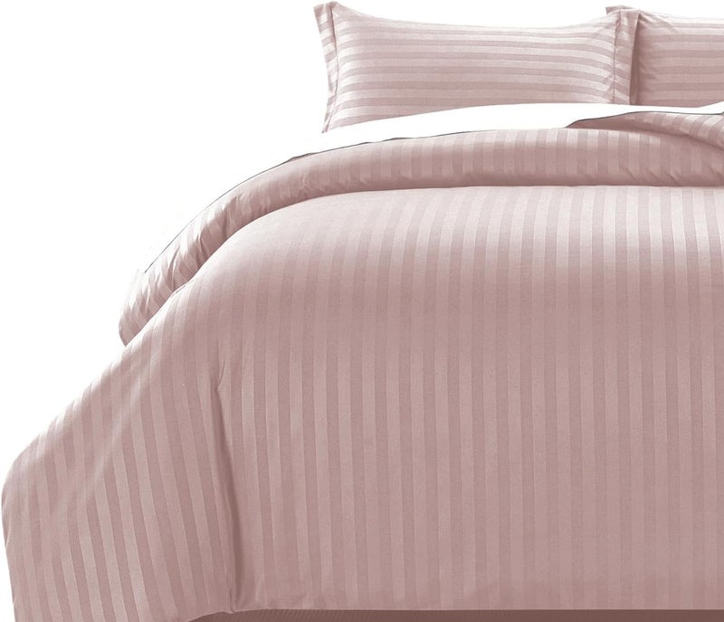 MOONLIGHT20015 King Size Duvet Cover Sets Reversible Stripes Satin Bedding Set with 2 Pillowcases Soft Hypoallergenic Duvet Covers (Peach 230x220) - Image 1