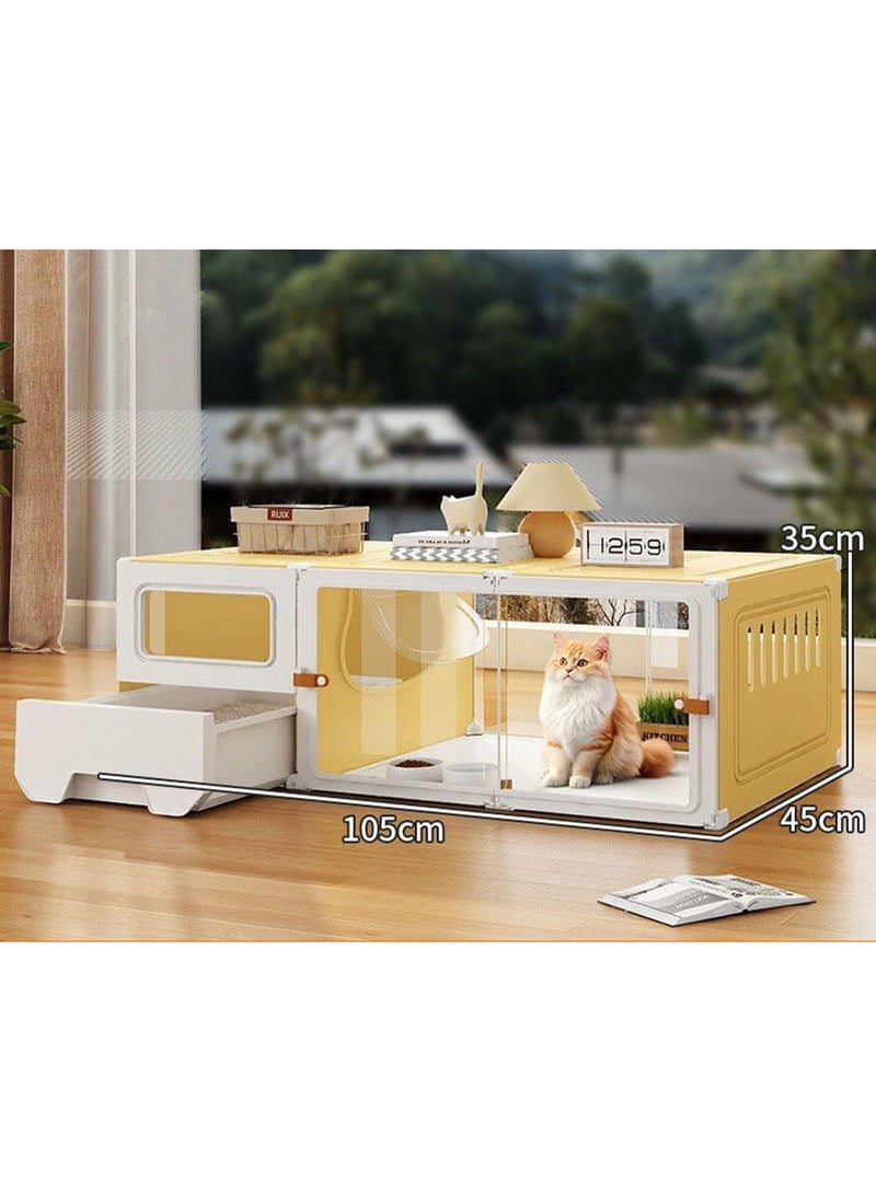 قفص قطط داخلي مع صندوق قمامة مغلق مصنوع من البولي بروبلين والراتنج، أقفاص قطط DIY بتصميم شفاف سهل التنظيف قابل للتهوية - Image 1