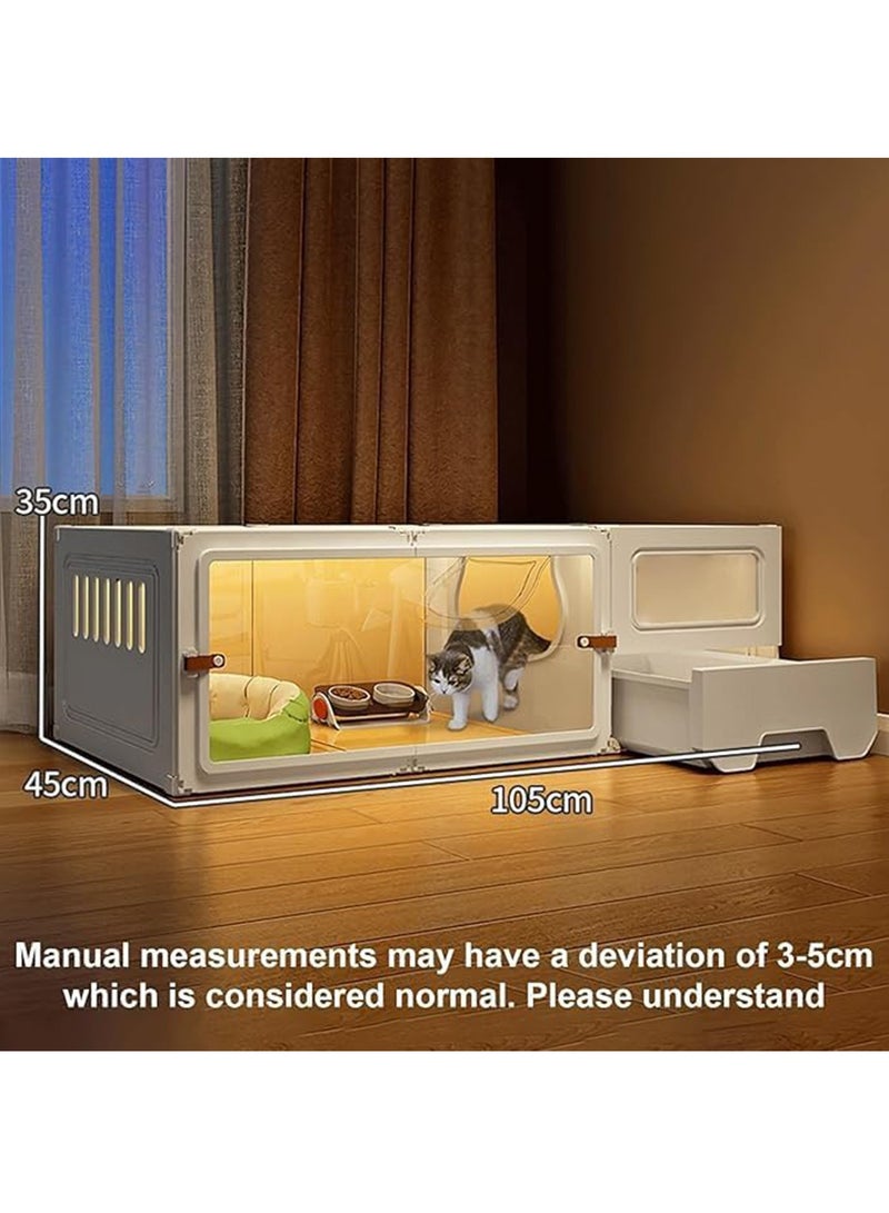 قفص قطط داخلي مع صندوق قمامة مغلق مصنوع من البولي بروبلين والراتنج، أقفاص قطط DIY بتصميم شفاف سهل التنظيف قابل للتهوية - Image 2