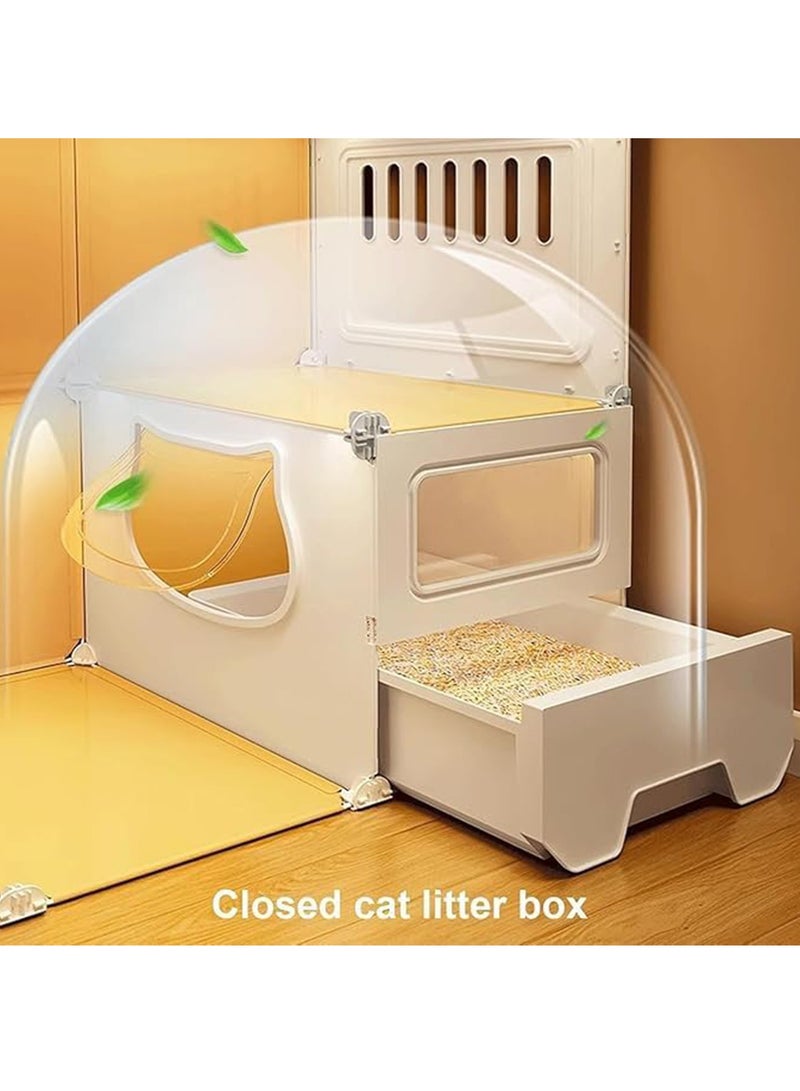 قفص قطط داخلي مع صندوق قمامة مغلق مصنوع من البولي بروبلين والراتنج، أقفاص قطط DIY بتصميم شفاف سهل التنظيف قابل للتهوية - Image 3